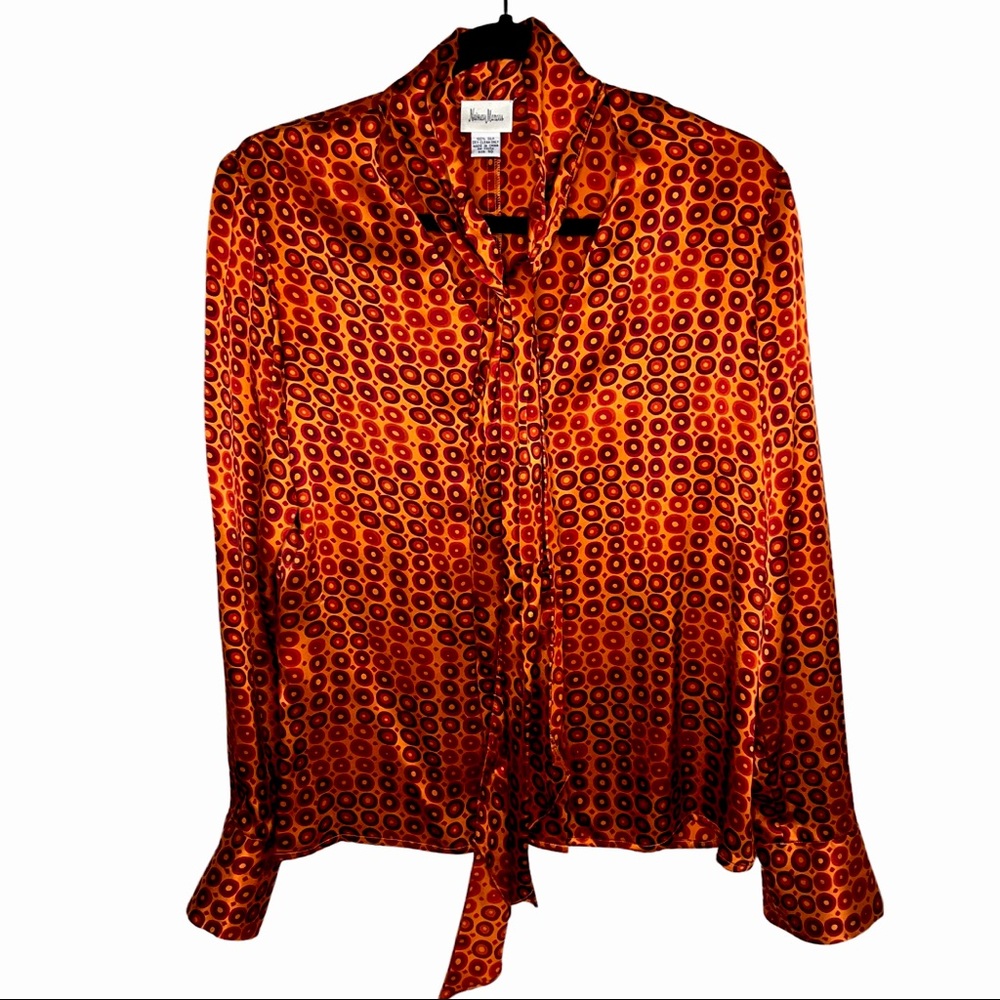 Vintage Neiman Marcus Silk Tie Neck Blouse